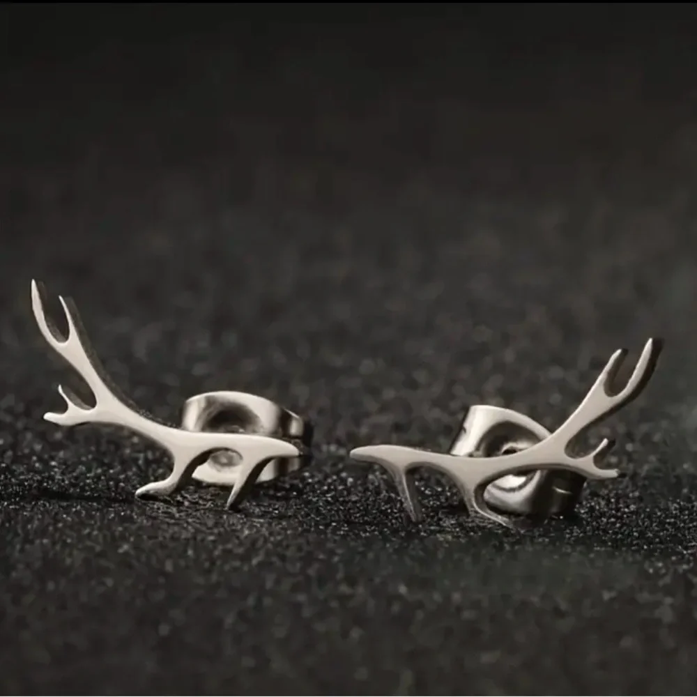 Silver Antler Earrings - Picture 2 of 3